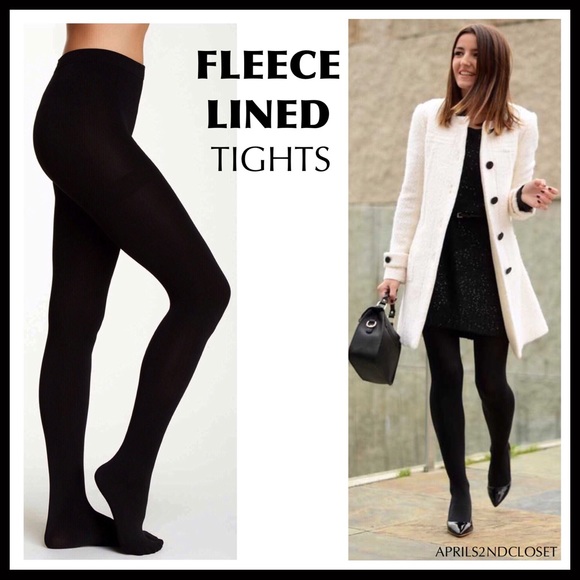 APRILS2NDCLOSET Accessories - BLACK FLEECE LINED TIGHTS COZY FOOTED THICK TIGHTS A2C